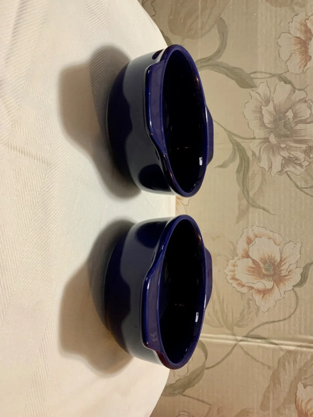 Pair of Chantal 2 3/4 cup Cobalt Blue Baking Dish Bowls With Handles
